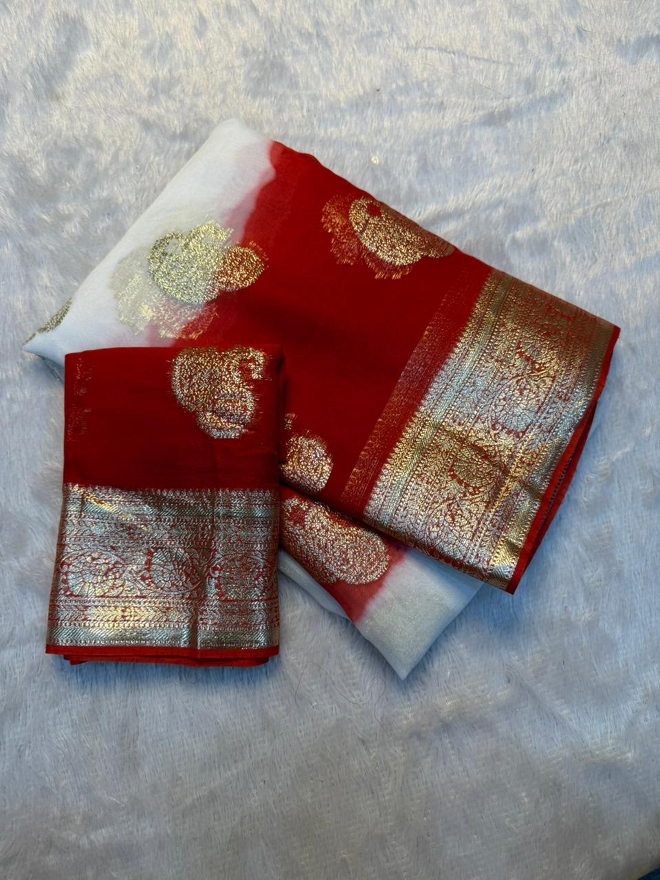 Charismatic Wedding Wear Viscose Georgette Jacquard Weaving Work Fancy Designer Saree With Blouse