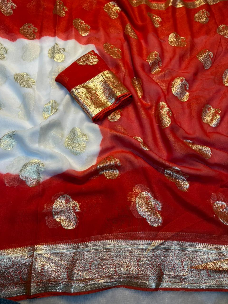 Charismatic Wedding Wear Viscose Georgette Jacquard Weaving Work Fancy Designer Saree With Blouse