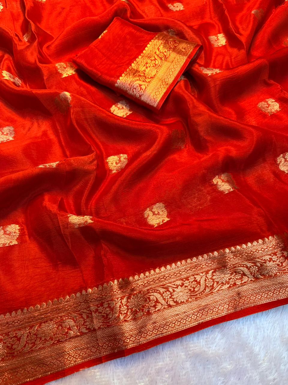 Admirable Wedding Wear Pure Soft Viscose Crepe Silk Jacquard Weaving Zari Work Fancy Designer Saree With Blouse