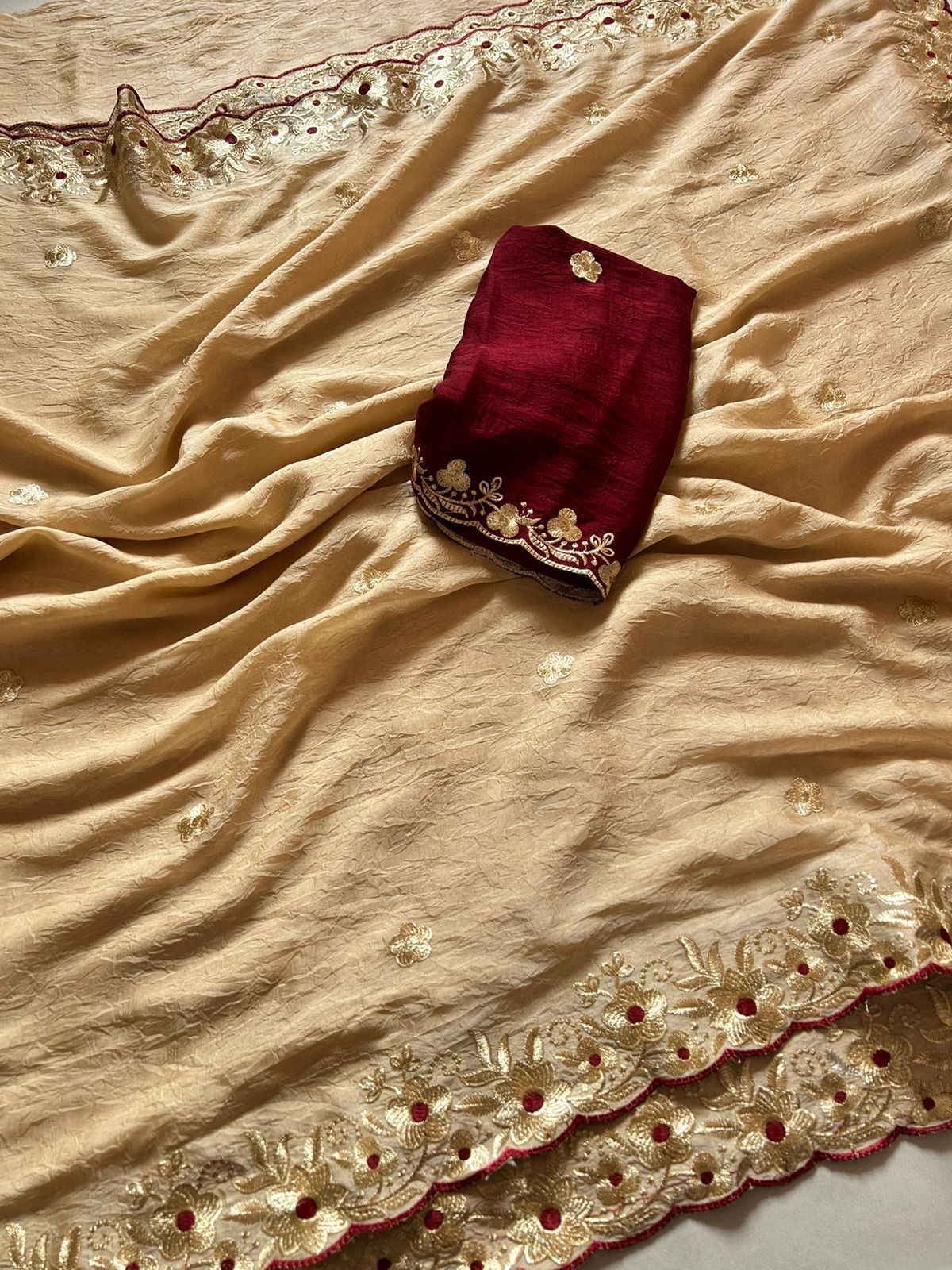 Alverina Party Wear Golden Colour Rangoli Crush Silk Sequence N Cut Work Border Fancy Designer Saree With Contrast Blouse Piece