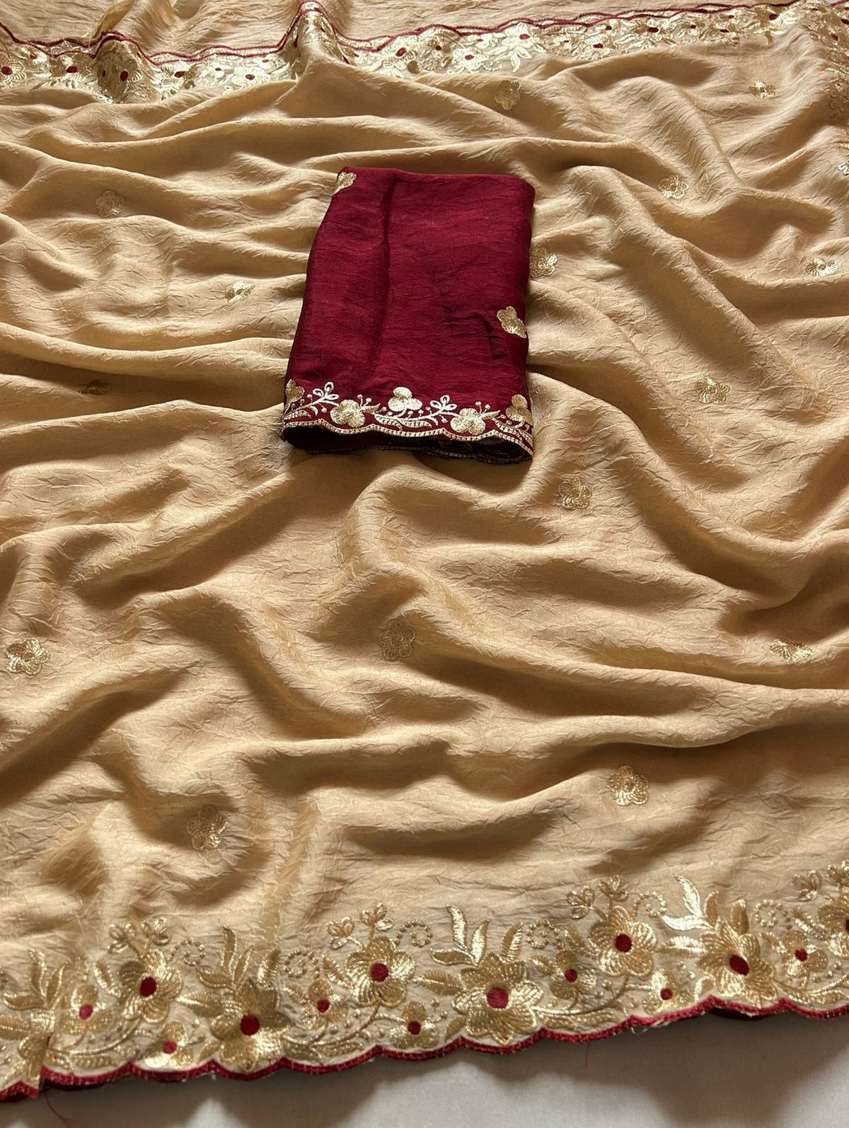 Alverina Party Wear Golden Colour Rangoli Crush Silk Sequence N Cut Work Border Fancy Designer Saree With Contrast Blouse Piece