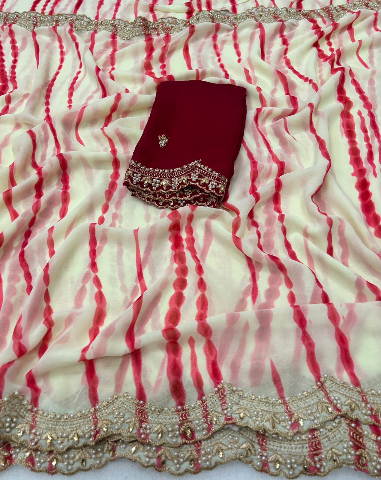Charismatic Party Wear Chiffon Embroidery N Scalloped Cut Work Border Fancy Designer Saree With Contrast Blouse Piece