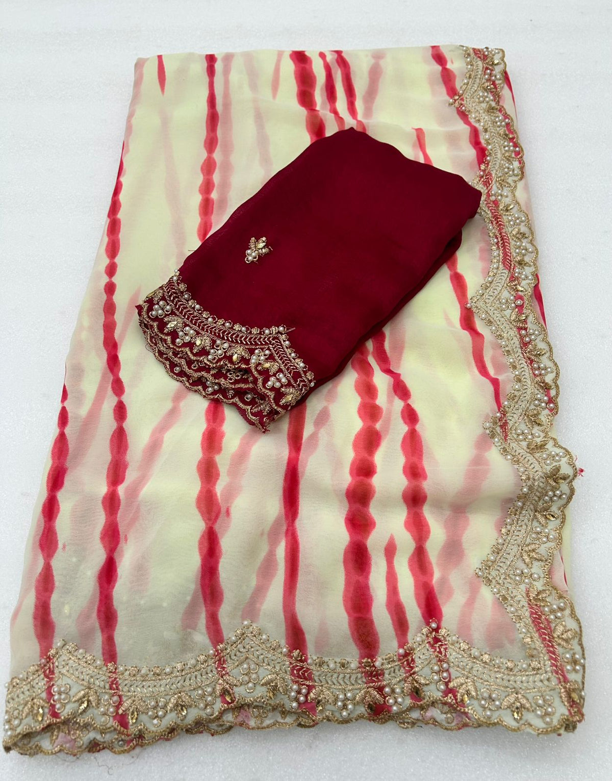 Charismatic Party Wear Chiffon Embroidery N Scalloped Cut Work Border Fancy Designer Saree With Contrast Blouse Piece