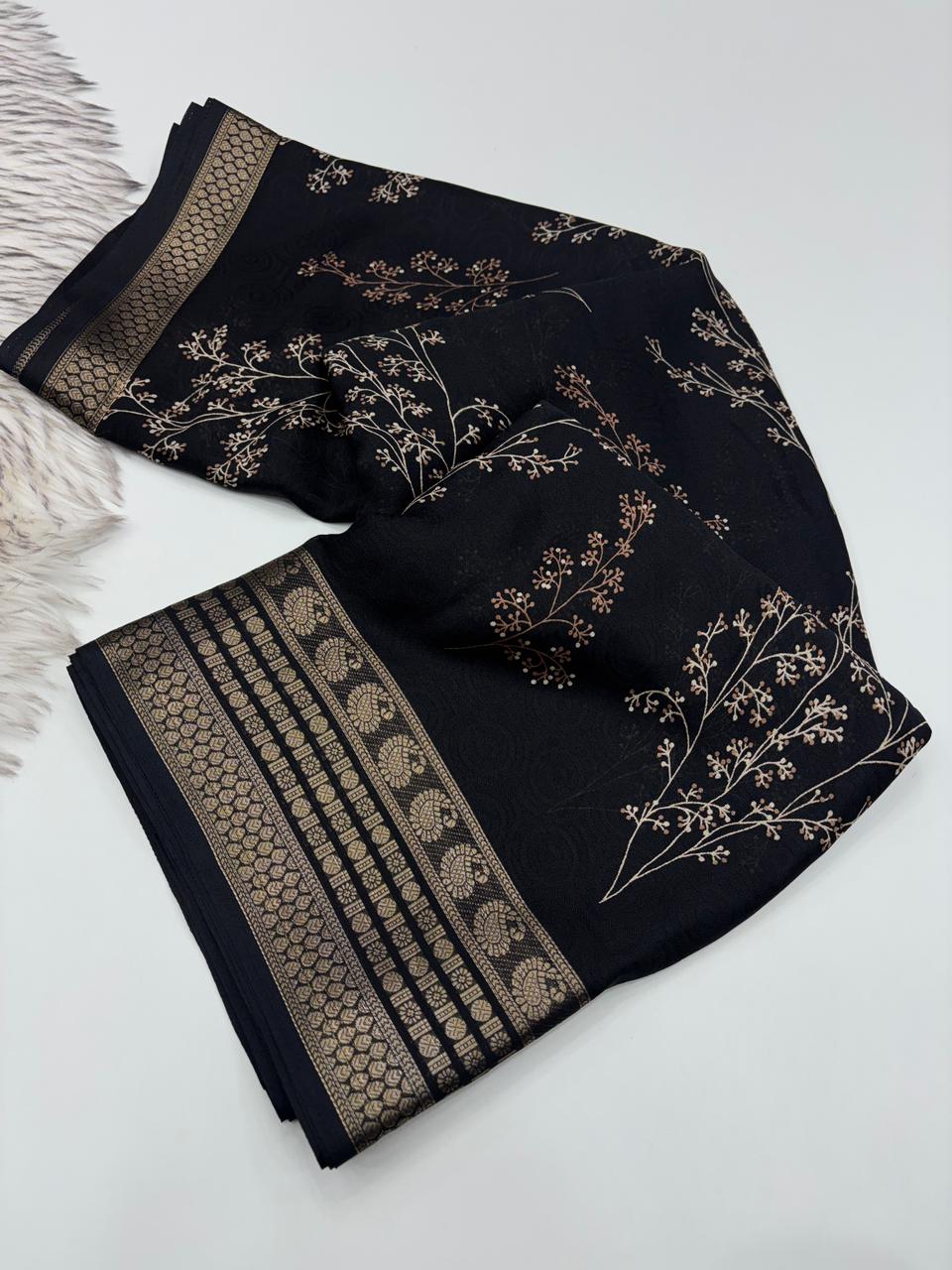 Elegant Party Wear Pure Soft Silk Printed Saree With Rich Pallu n Matching Blouse Piece