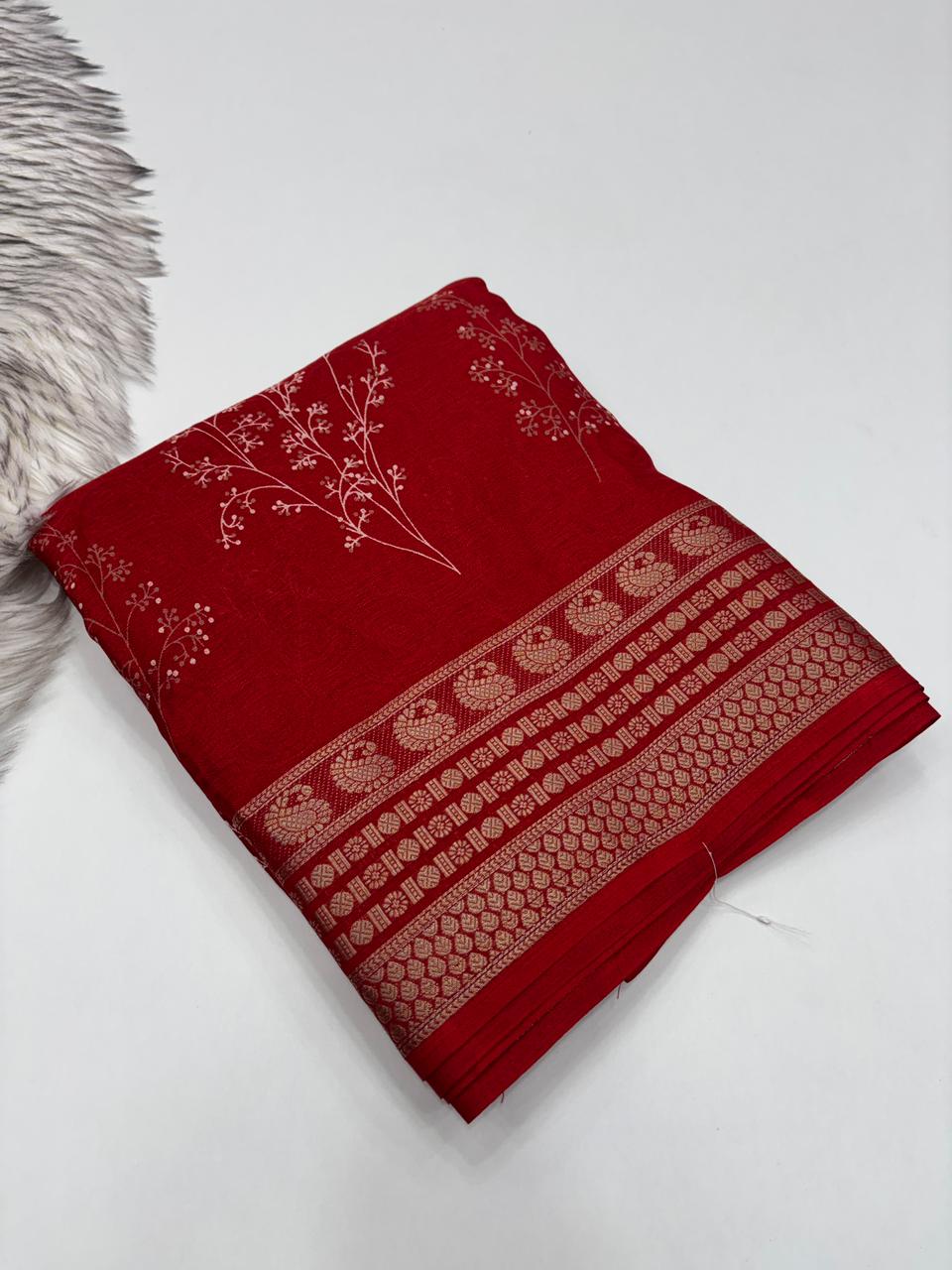 Elegant Party Wear Pure Soft Silk Printed Saree With Rich Pallu n Matching Blouse Piece