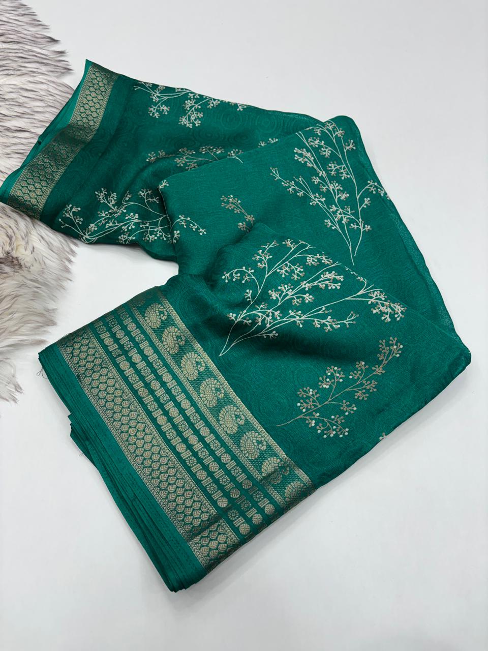 Elegant Party Wear Pure Soft Silk Printed Saree With Rich Pallu n Matching Blouse Piece