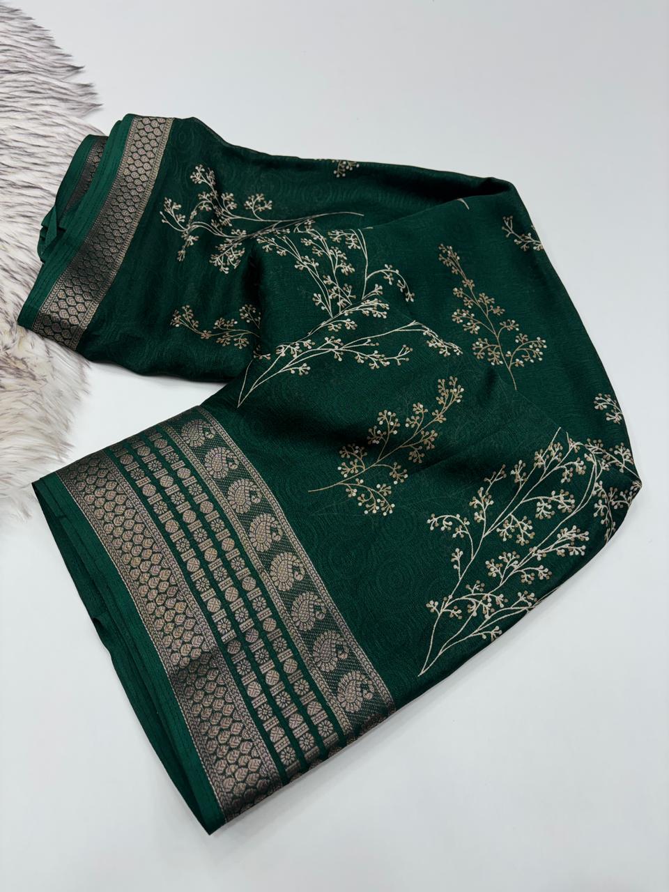 Elegant Party Wear Pure Soft Silk Printed Saree With Rich Pallu n Matching Blouse Piece