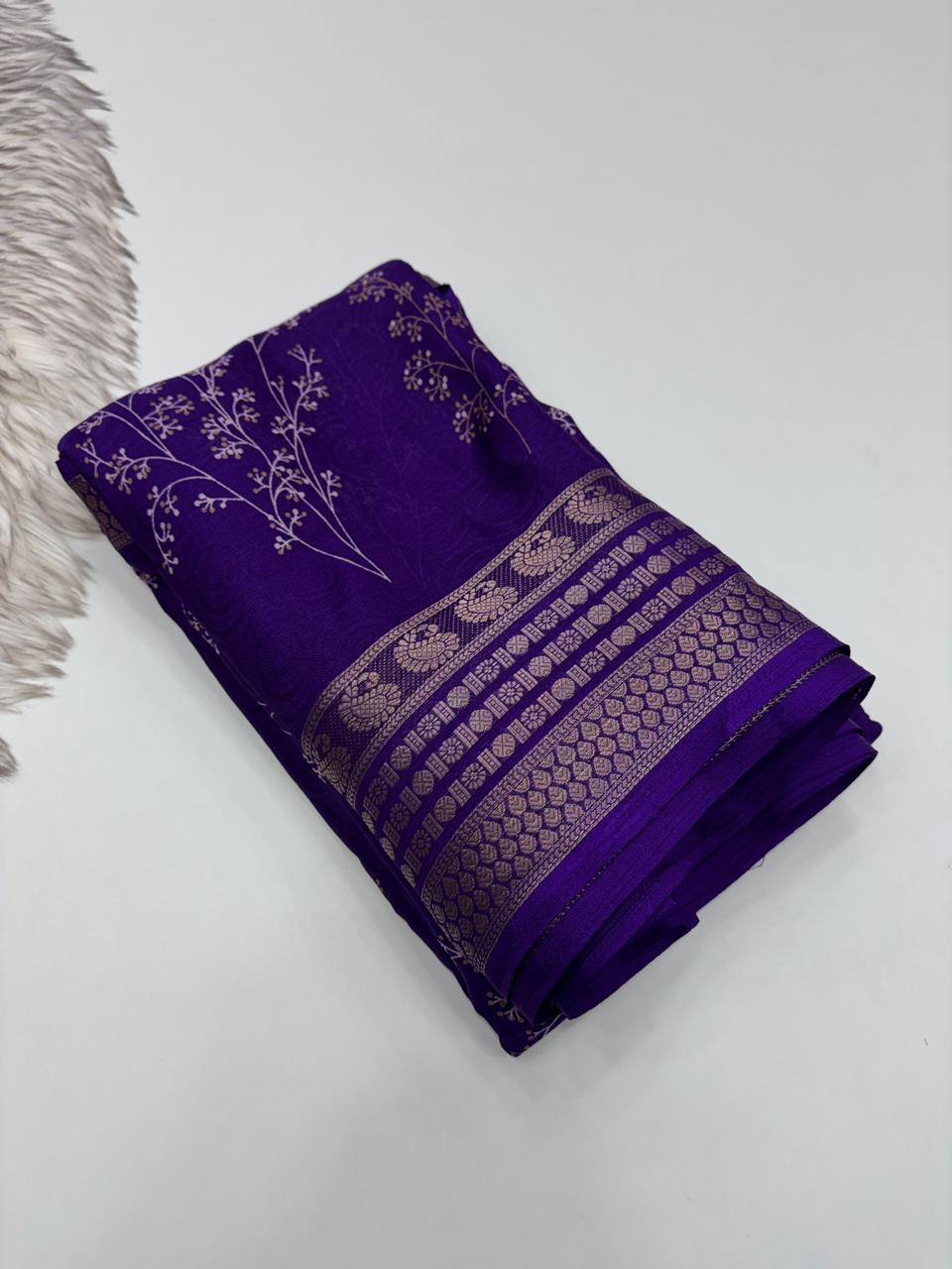 Elegant Party Wear Pure Soft Silk Printed Saree With Rich Pallu n Matching Blouse Piece