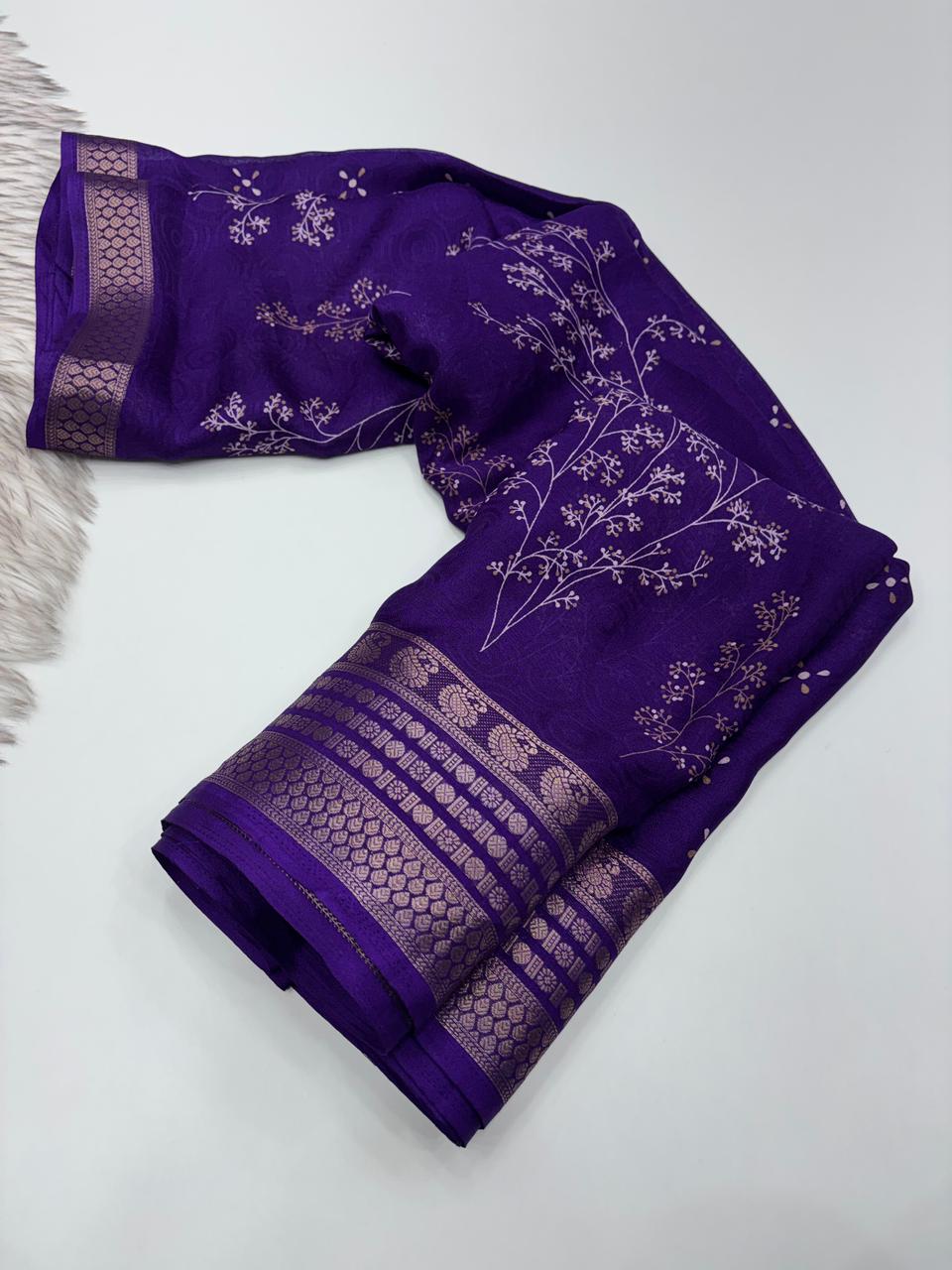 Elegant Party Wear Pure Soft Silk Printed Saree With Rich Pallu n Matching Blouse Piece