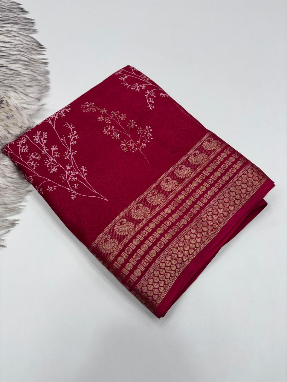 Elegant Party Wear Pure Soft Silk Printed Saree With Rich Pallu n Matching Blouse Piece