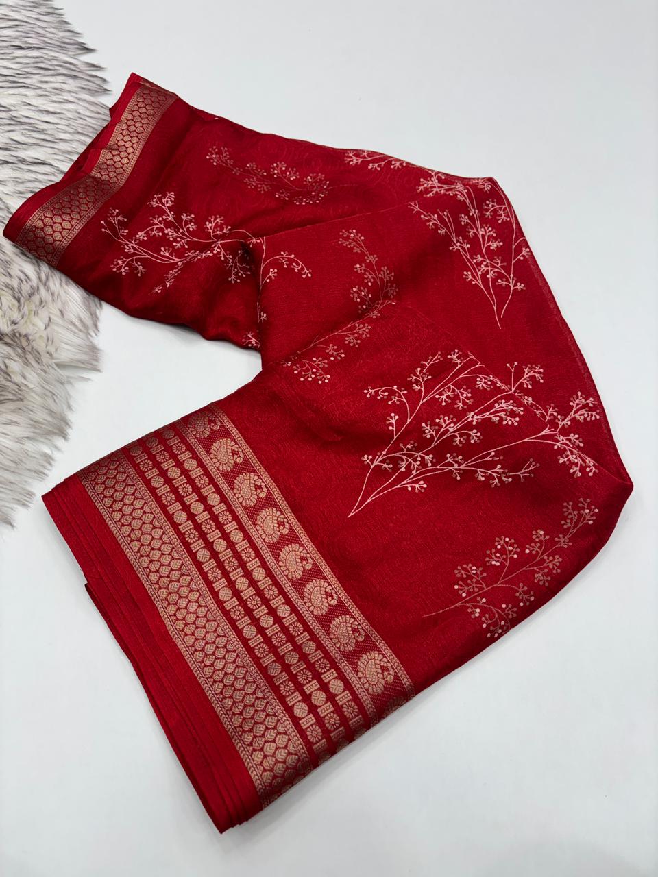 Elegant Party Wear Pure Soft Silk Printed Saree With Rich Pallu n Matching Blouse Piece