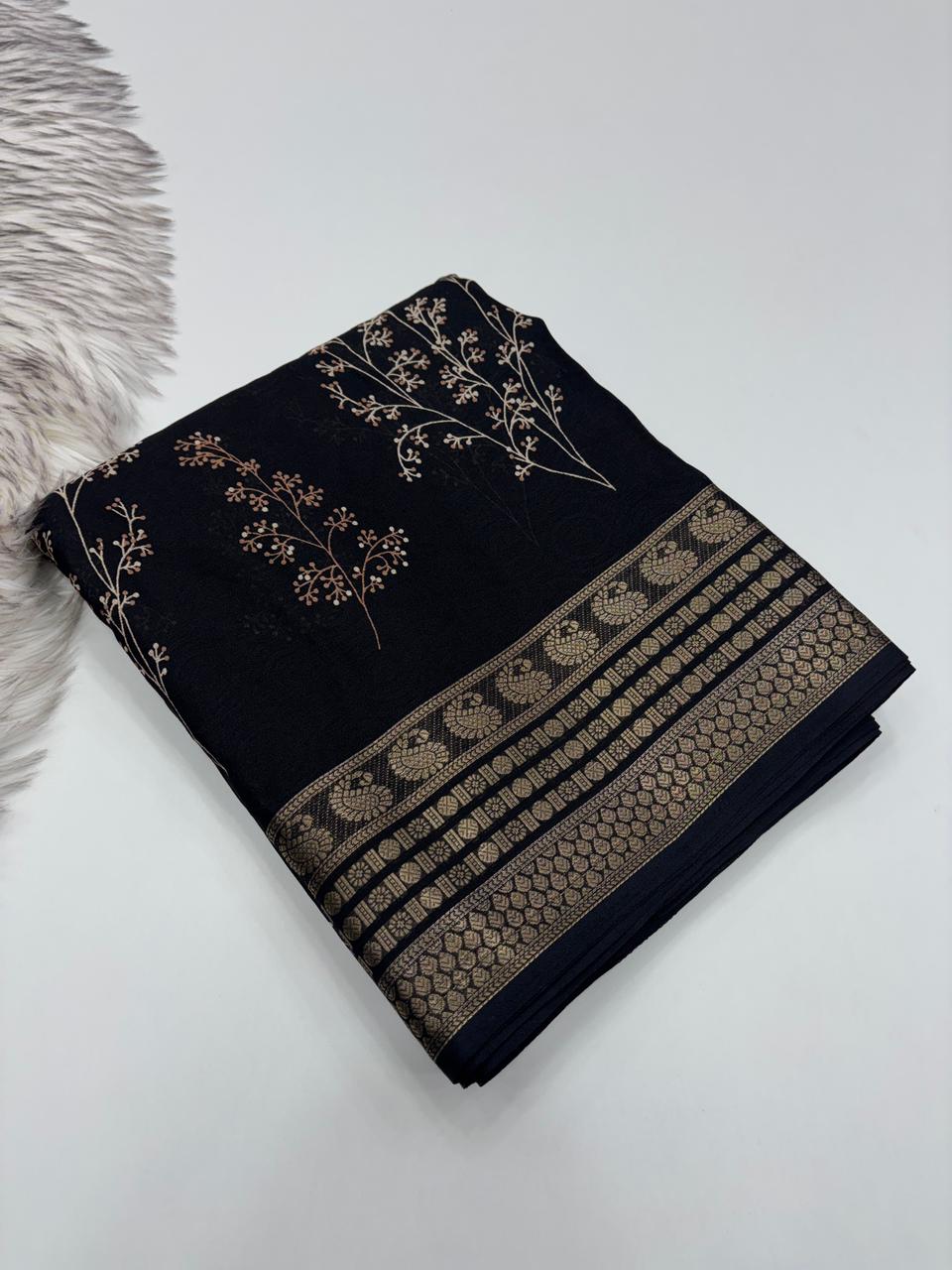 Elegant Party Wear Pure Soft Silk Printed Saree With Rich Pallu n Matching Blouse Piece