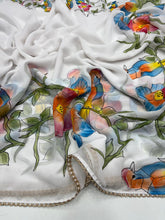 Load image into Gallery viewer, Groovy Festive Wear Pure Soft Georgette Silk Designer Unique Brush Print Lace Border Fancy Saree For Women
