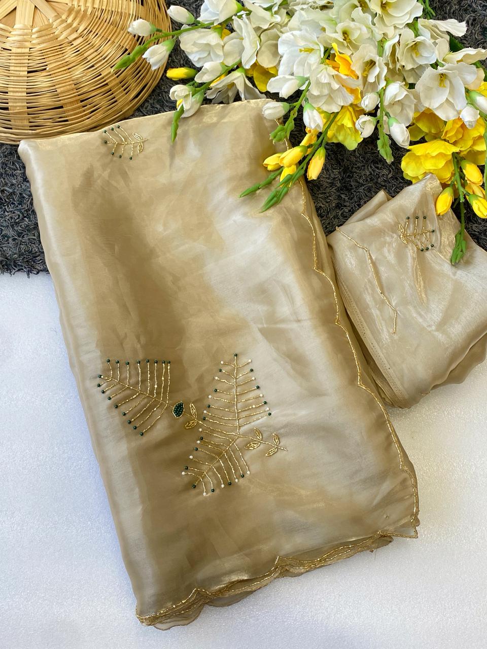 Blooming Party Wear Soft Silk Handwork Fancy Designer Saree With Blissful Blouse Piece