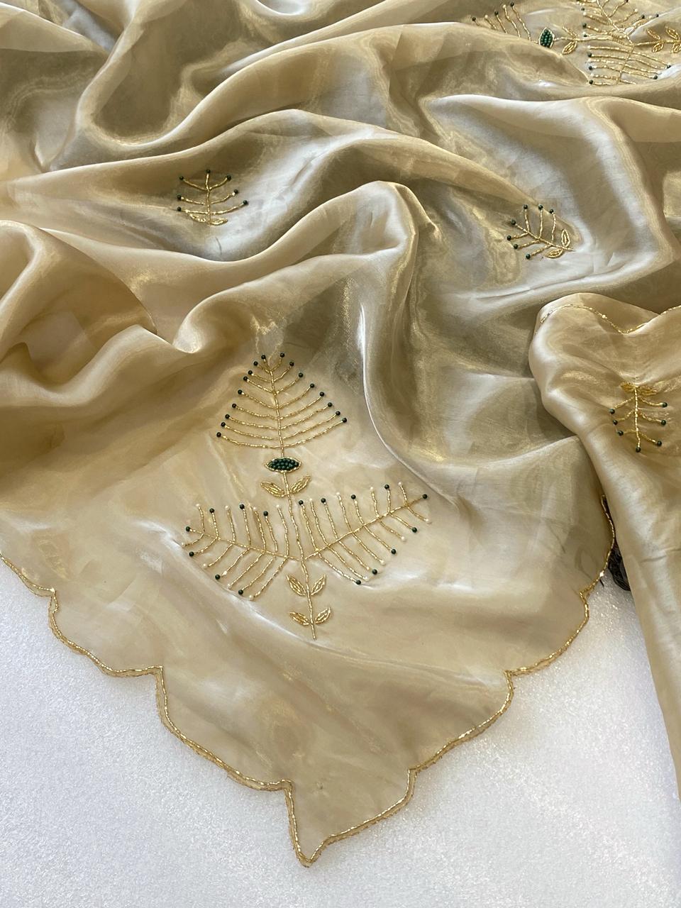 Blooming Party Wear Soft Silk Handwork Fancy Designer Saree With Blissful Blouse Piece