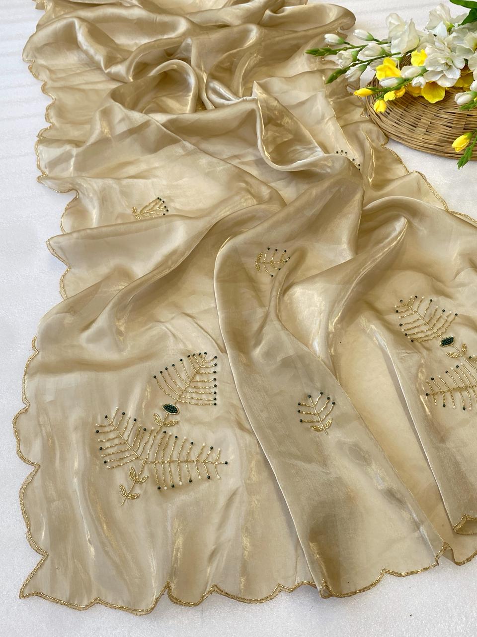 Blooming Party Wear Soft Silk Handwork Fancy Designer Saree With Blissful Blouse Piece