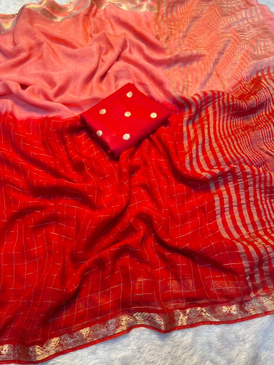 Glamorous Function Wear Viscose Georgette Checks Design n Rich Pallu Fancy Saree With Ravishing Blouse Piece