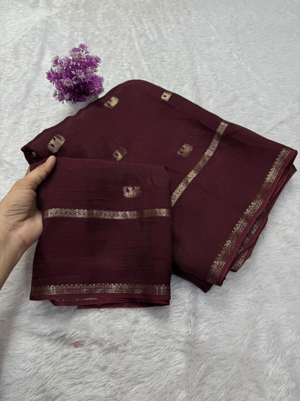 Traditional Function Wear Brown Color Pure Soft Viscose Zari Work Fancy Designer Saree With Blouse