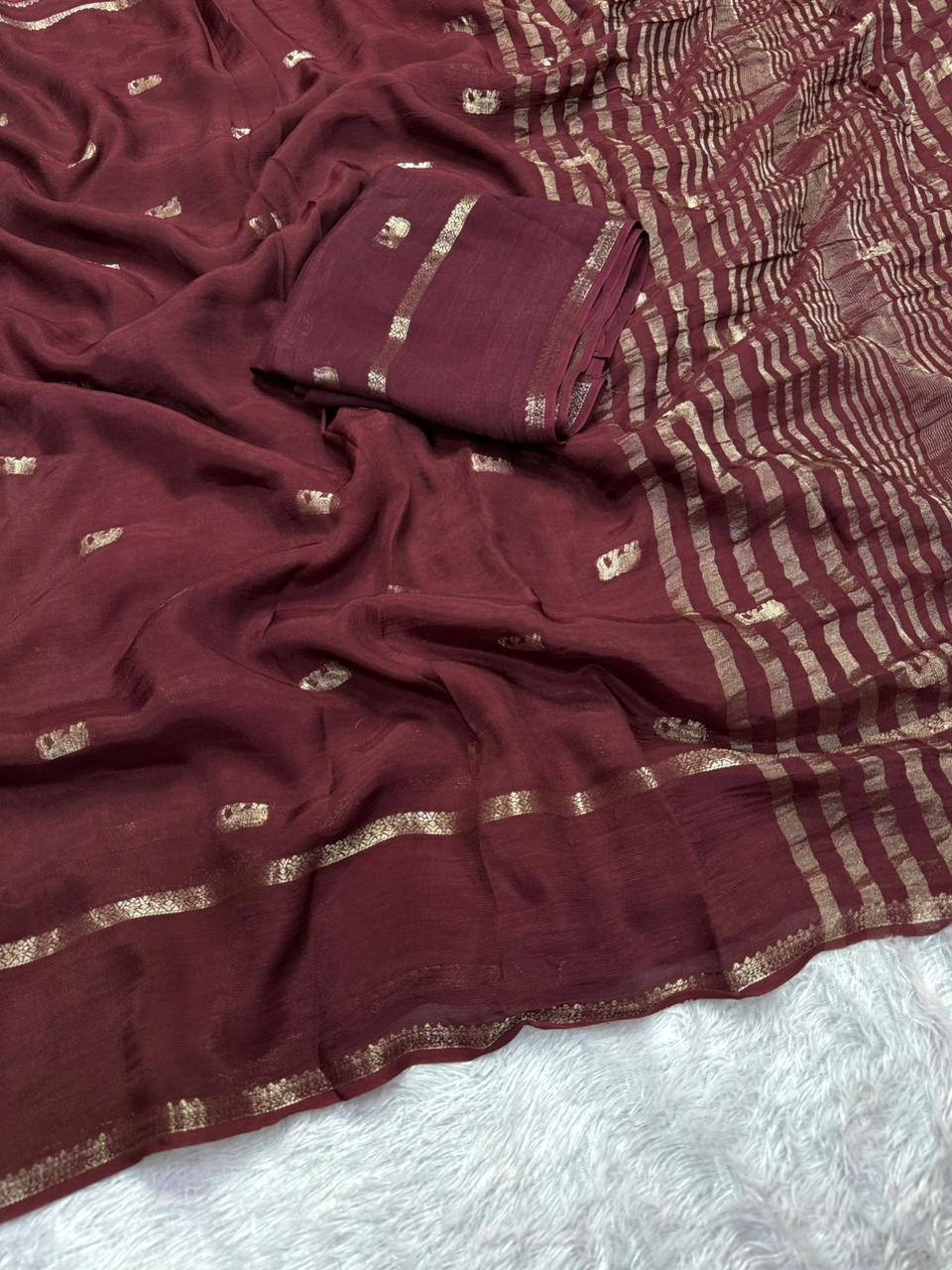 Traditional Function Wear Brown Color Pure Soft Viscose Zari Work Fancy Designer Saree With Blouse