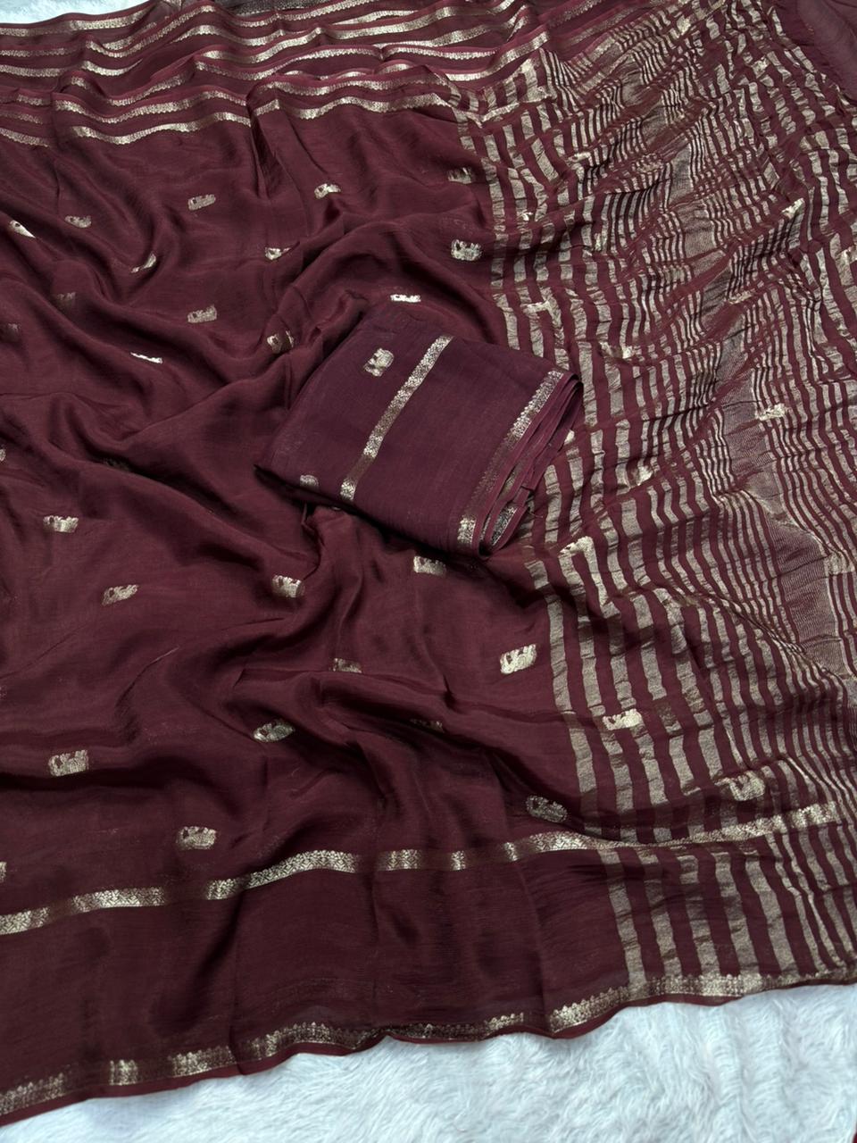 Traditional Function Wear Brown Color Pure Soft Viscose Zari Work Fancy Designer Saree With Blouse