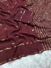 Load image into Gallery viewer, Traditional Function Wear Brown Color Pure Soft Viscose Zari Work Fancy Designer Saree With Blouse
