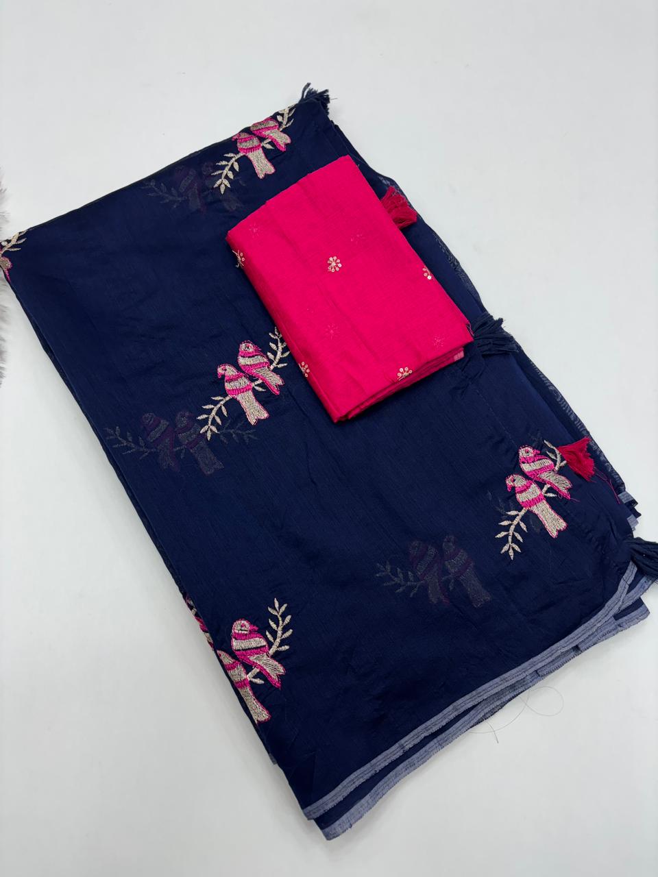 Fantabulous Party Wear Chanderi Cotton Emboridery N Taseels Work Fancy Designer Saree For Women