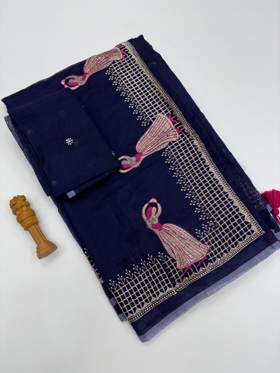 Effervescent Function Wear Soft Chanderi Cotton Silk Embroidery n Tussels Work Fancy Saree