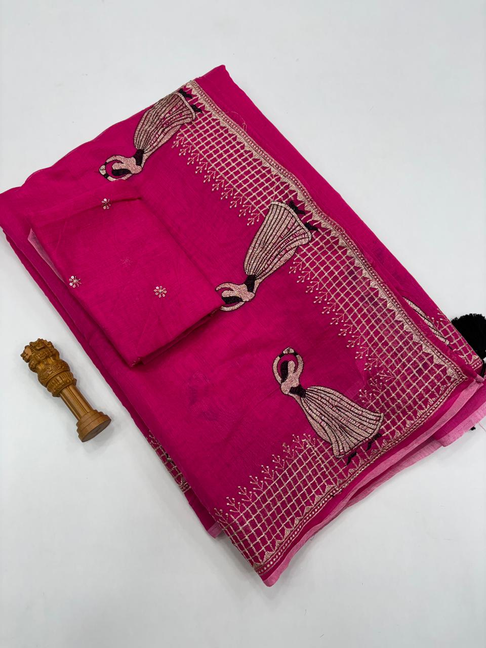 Effervescent Function Wear Soft Chanderi Cotton Silk Embroidery n Tussels Work Fancy Saree