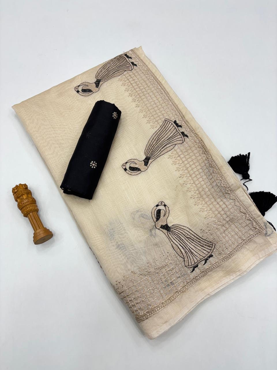 Effervescent Function Wear Soft Chanderi Cotton Silk Embroidery n Tussels Work Fancy Saree