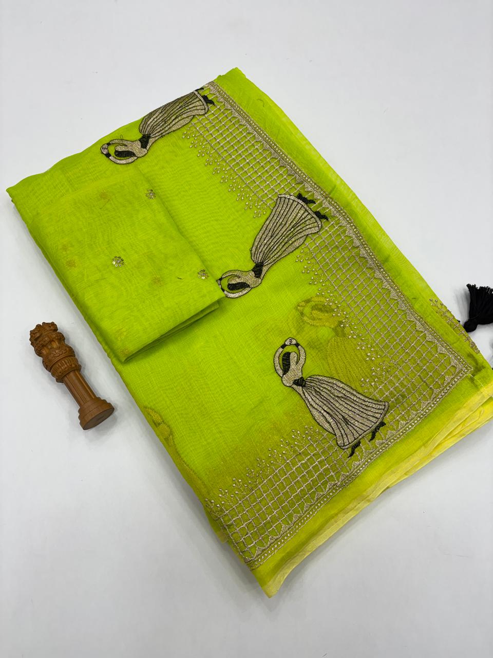 Effervescent Function Wear Soft Chanderi Cotton Silk Embroidery n Tussels Work Fancy Saree