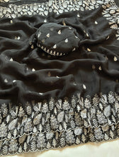 Load image into Gallery viewer, Mellifluous Function Wear Black Colour Organza Silk Embroidery n Cut Work Border Fancy Designer Saree For Wedding
