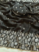 Load image into Gallery viewer, Mellifluous Function Wear Black Colour Organza Silk Embroidery n Cut Work Border Fancy Designer Saree For Wedding
