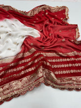 Load image into Gallery viewer, Graceaura Party Wear Viscose Georgette Jacquard Weaving n Sequence Border Work Fancy Designer Saree For Reception
