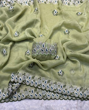 Load image into Gallery viewer, Glossy Wedding Wear Crunchy Silk Thread n Multi Embroidery Work Fancy Desinger Saree For Occasion
