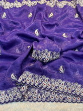 Load image into Gallery viewer, Glossy Wedding Wear Crunchy Silk Thread n Multi Embroidery Work Fancy Desinger Saree For Occasion
