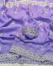 Load image into Gallery viewer, Glossy Wedding Wear Crunchy Silk Thread n Multi Embroidery Work Fancy Desinger Saree For Occasion
