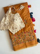 Load image into Gallery viewer, Attractive Function Wear Chanderi Cotton Embroidery n Tussels Work Fancy Designer Saree With Stitched Blouse
