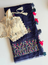 Load image into Gallery viewer, Attractive Function Wear Chanderi Cotton Embroidery n Tussels Work Fancy Designer Saree With Stitched Blouse
