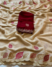 Load image into Gallery viewer, Excellent Wedding Wear Rangoli Crush Silk Sequence N Cut Work Border Designer Saree With Contrast Blouse Piece
