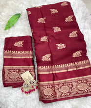 Load image into Gallery viewer, Delightful Festive Wear Chinnon Viscose Satin Patta Zari Weaving Butta n Heavy Pallu Fancy Designer Saree With Blouse Piece
