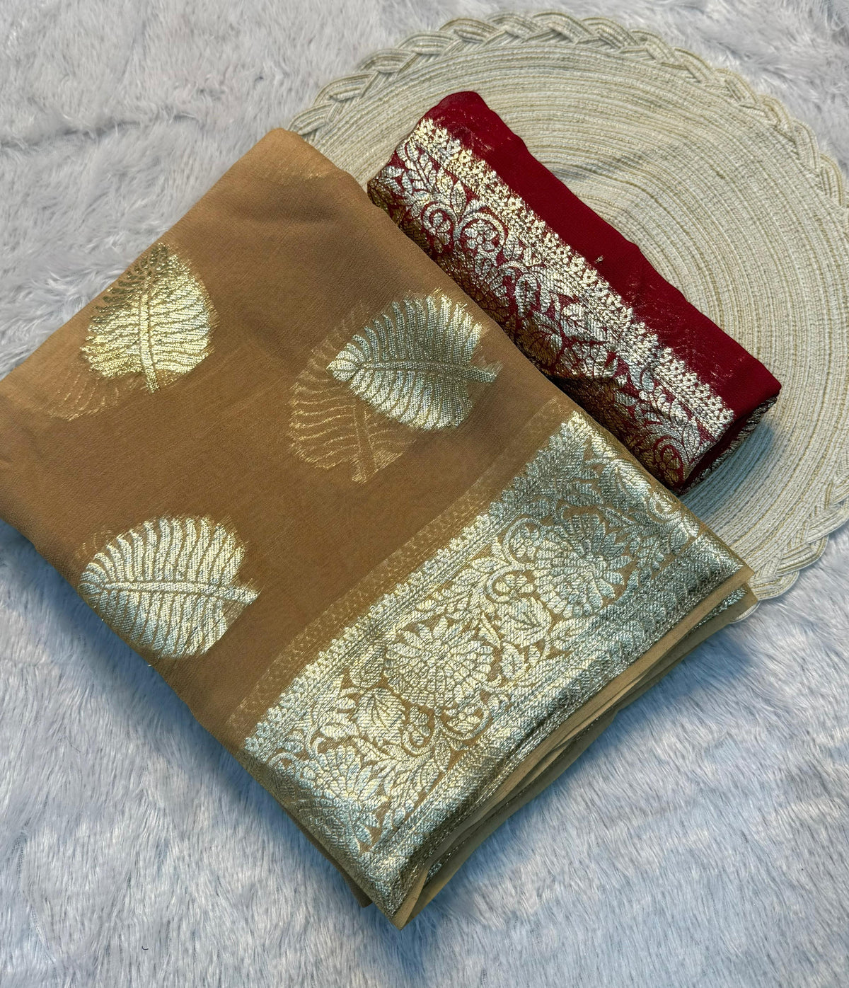 Imaginative Wedding Wear Viscose Georgette Jacquard Zari Work Fancy Designer Saree