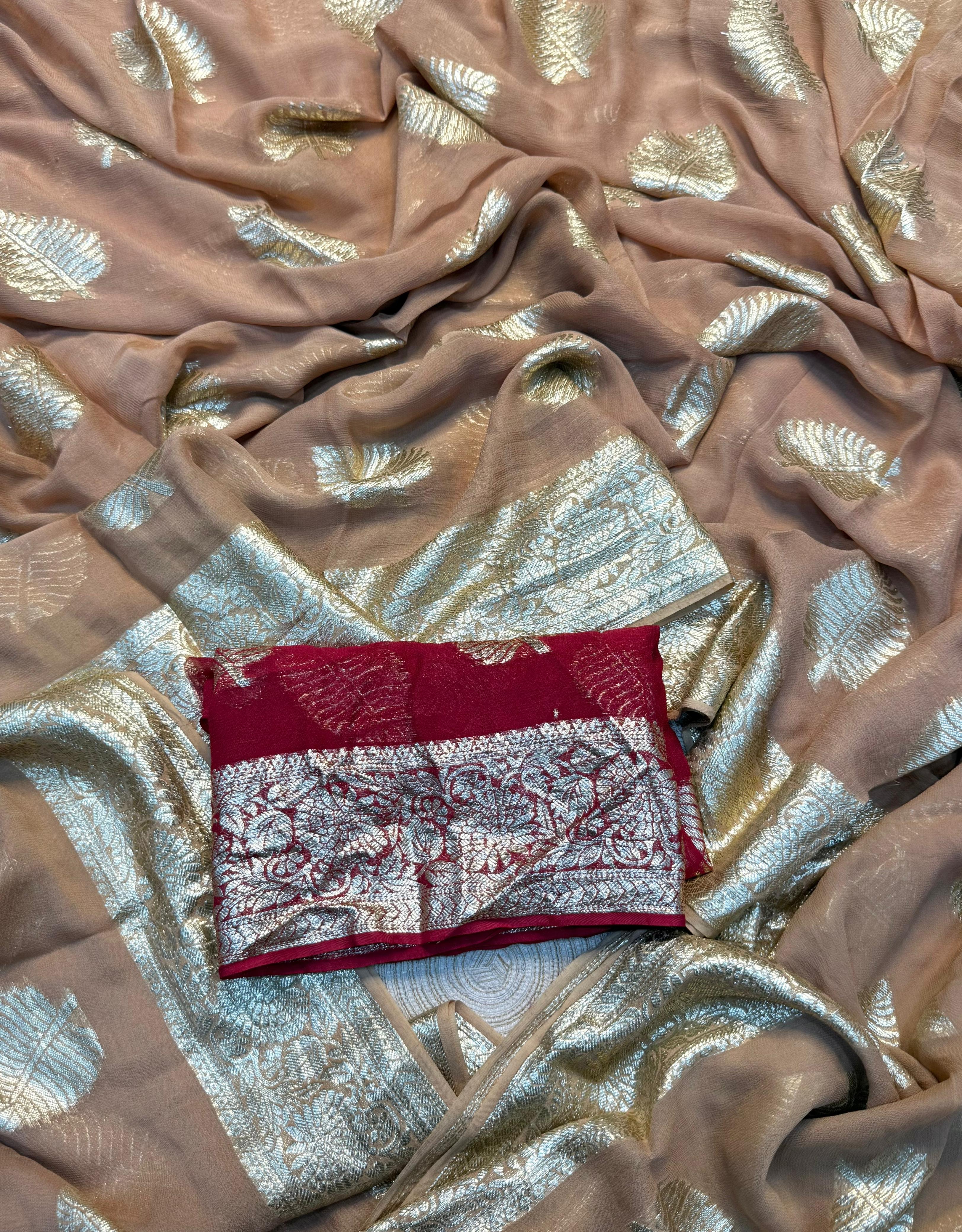 Imaginative Wedding Wear Viscose Georgette Jacquard Zari Work Fancy Designer Saree