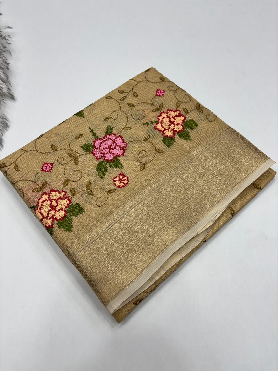 Exquisite Festive Wear Pure Silk Jacquard Border Embroidery Work Designer Saree With Blouse  Piece