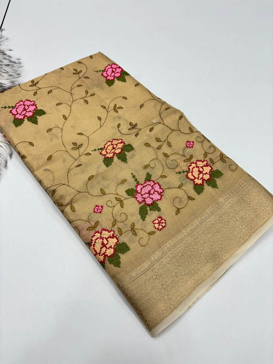 Exquisite Festive Wear Pure Silk Jacquard Border Embroidery Work Designer Saree With Blouse  Piece