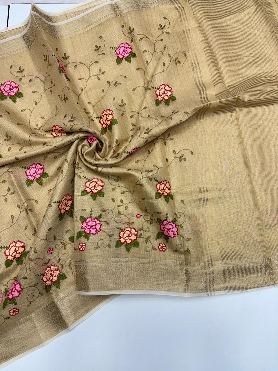 Exquisite Festive Wear Pure Silk Jacquard Border Embroidery Work Designer Saree With Blouse  Piece