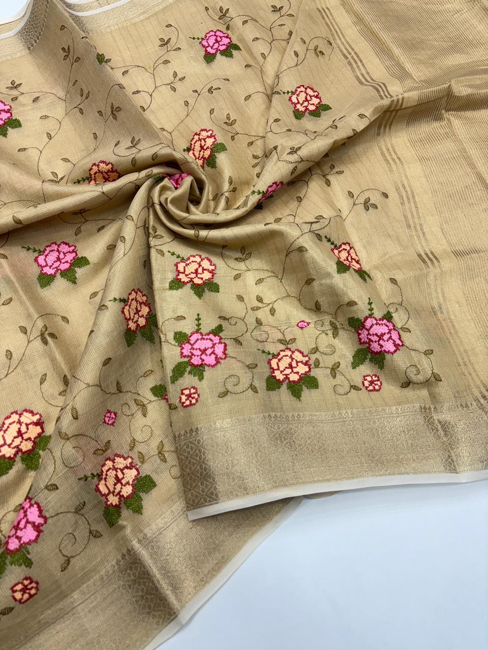 Exquisite Festive Wear Pure Silk Jacquard Border Embroidery Work Designer Saree With Blouse  Piece