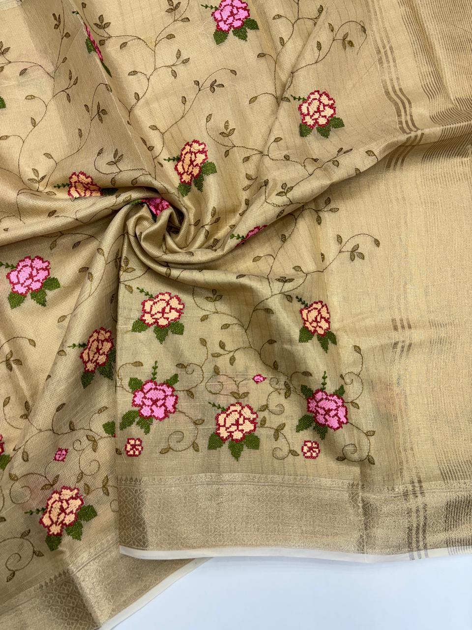 Exquisite Festive Wear Pure Silk Jacquard Border Embroidery Work Designer Saree With Blouse  Piece