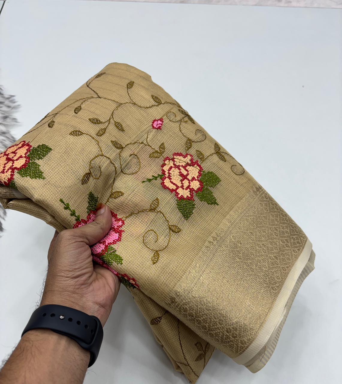 Exquisite Festive Wear Pure Silk Jacquard Border Embroidery Work Designer Saree With Blouse  Piece
