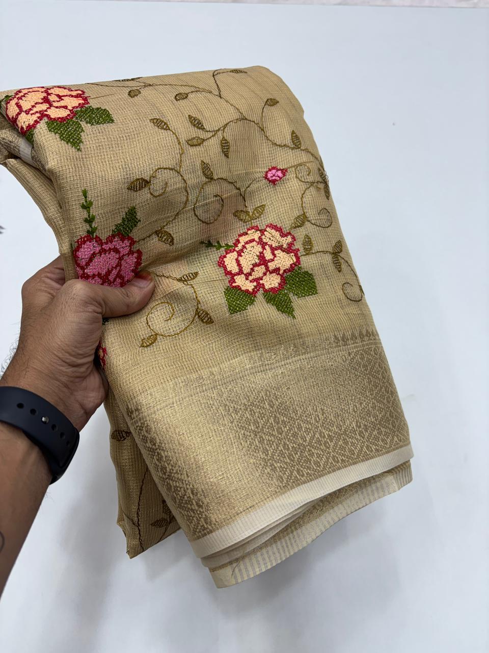 Exquisite Festive Wear Pure Silk Jacquard Border Embroidery Work Designer Saree With Blouse  Piece