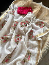 Load image into Gallery viewer, Adorning Wedding Wear White Colour Pure Chinnon Viscose Chex Multi Embroidery Sequence Saree With Contrast Blouse Piece
